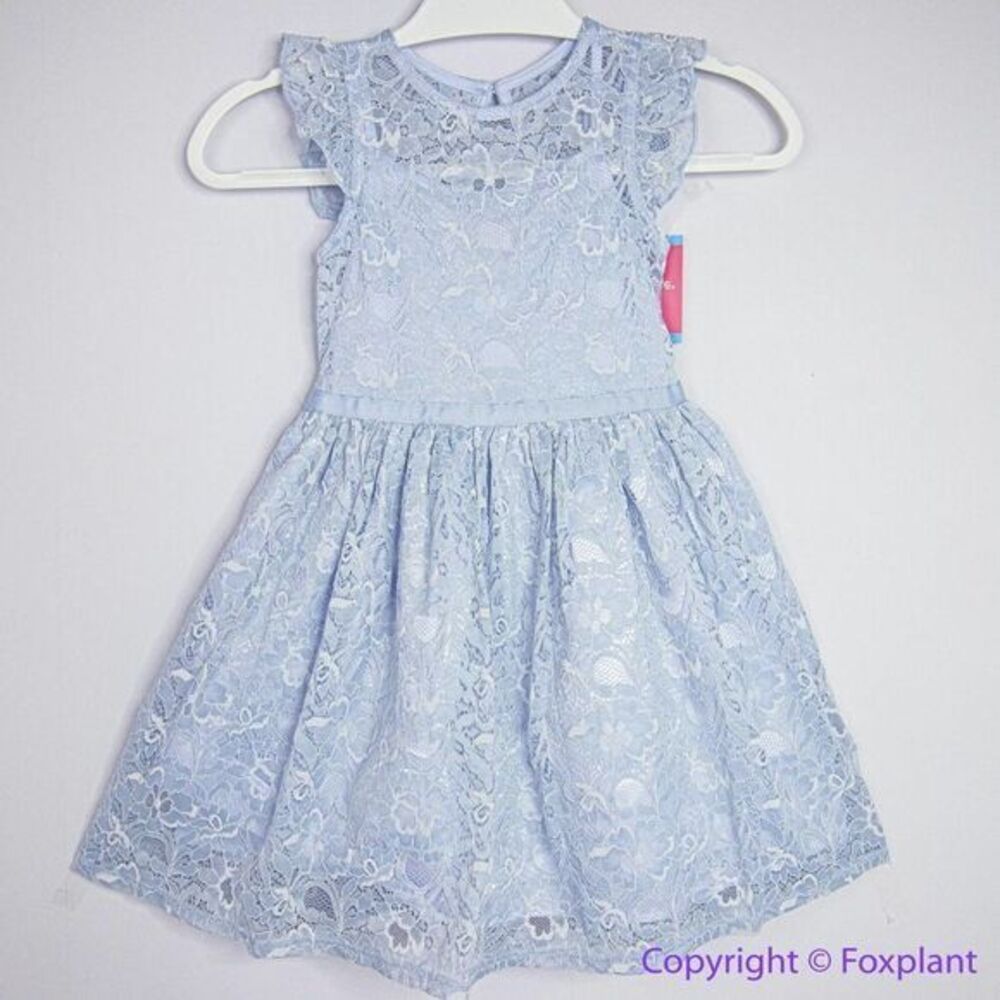 NEW Zunie Girl Periwinkle Lace Flutter Sleeve Dress lace light‎ blue dress, 6/6X